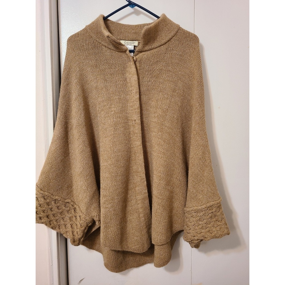 Cocogio Italy Wool Alpaca Blend Button-Up Cardigan Shrug Poncho Sweater Taupe OS